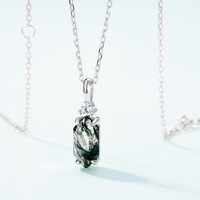 Collier vintage en agate mousse taillée en hexagone, argent S925 plaqué or, pendentif en agate mousse naturelle verte forêt à quatre griffes