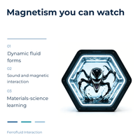 Exposition scientifique interactive sur l'interaction des ferrofluides hexagonaux, présentation éducative STEM pour les écoles et les musées scientifiques