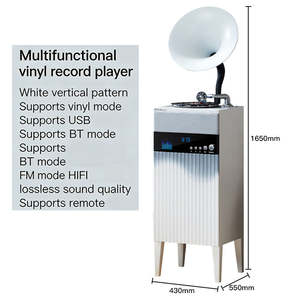 Tocadiscos Inalámbrico BT Moderno con Base, Radio FM USB, 3 Velocidades, Todo en Uno, Decoración de Audio para el Hogar, Madera y Metal - Product Image 6