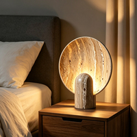 Lampe de table design en pierre de travertin naturel, base ronde rétroéclairée en pierre de grotte, lumière chaude G9, pour salon et hôtel