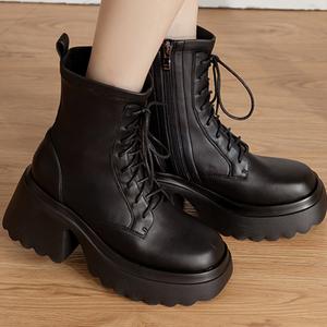 Bottines à plateforme pour femmes, à lacets, talon épais de 8,5 cm, semelle à crampons - Product Image 5
