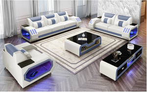 Wholesale Factory Direct Luxury 1+2+3 Sectional Leather Sofa Set Genuine Leather Top <strong>LED</strong> <strong>Light</strong> Home <strong>Furniture</strong> Sponge Filling - Product Image 6