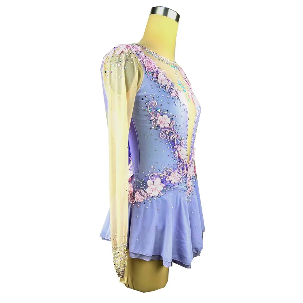 Ice Skating Dress Dance Costumes Girls Handmade Crystals Competition Figure Skating Dress