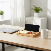Support de bureau moderne et écologique en bois pour notes adhésives, organiseur de stylos et crayons, support de téléphone et porte-cartes de visite – Modèle unique