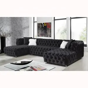 Yeni moda Nordic İtalyan avrupa lüks kanepe mobilya klasik siyah tırmanmak kadife kesit kanepe ev için