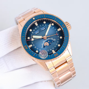 Reloj de pulsera de lujo para hombre, edición limitada, automático, mecánico, caja de oro rosa, fase lunar, calendario completo, esfera azul esqueletizada, Elite - Product Image 1