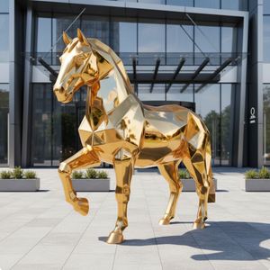 Estatua de Caballo Geométrica de Lujo en Oro, Escultura Moderna de Acero Inoxidable de Tamaño Real para Decoración de Jardín de Villa y Vestíbulo de Hotel - Product Image 3