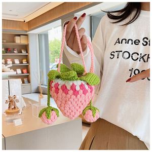 Handmade Woven Crossbody Bag New Style Crochet Strawberry Design Cute Children's Coin <b>Purse</b> Small Bag Decorative Flowers Plants - Product Image 4