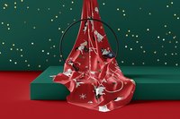 Écharpe carrée personnalisée rouge à imprimé chat de Noël, bandana en satin, logo personnalisé, cadeau de Noël
