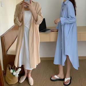 女式基本款秋季超长衬衫外套时尚别致棉质连衣裙衬衫 - Product Image 5