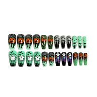 Ongles artificiels d'Halloween Europe Amérique avec motifs de citrouille et de fantôme de dessin animé, ongles à presser ultra-fins sans couture, 30 pièces