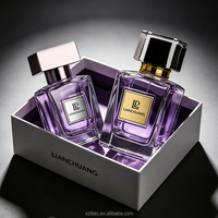 Flacon de parfum de luxe, flacon en verre carré blanc givré, bouchon en métal, pompe pulvérisatrice avec coffret cadeau