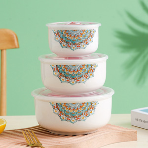 <span class=keywords><strong>Bol</strong></span> en céramique 3 ensembles de boîte à déjeuner micro-ondes ouverture de la boîte fraîche cadeaux promotionnels porcelaine peut être imprimé LOGO (C018) - Product Image 2