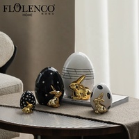 Flolenco Handgefertigte Luxus-Stil Niedliche Hasen-Figur Eiförmige Keramik-Kaninchen-Statue Skulptur Heim-Deko Oster-Dekoration