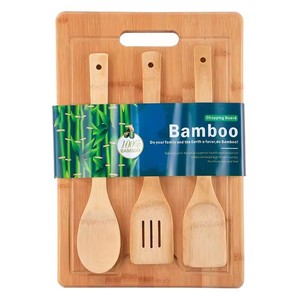 Planche à découper rectangulaire en bambou écologique WanuoCraft avec ensemble d'ustensiles de cuisine 3 pièces (spatule, spatule ajourée) - Product Image 1