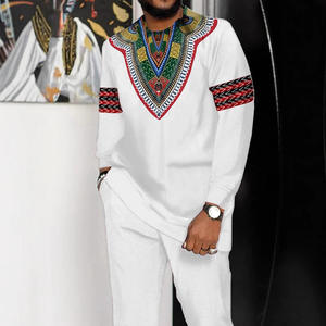 Vêtements africains pour hommes en gros, ensemble <span class=keywords><strong>chemise</strong></span> et pantalon de couleur unie, vêtements africains pour hommes, style ethnique, ensemble décontracté pour hommes - Product Image 5
