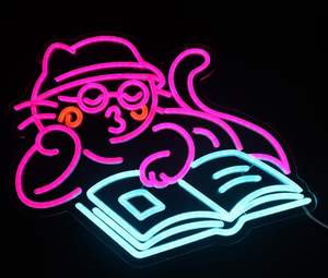 Enseigne néon rose « Chat lisant » pour la décoration de la salle de classe, du café, de la <span class=keywords><strong>librairie</strong></span>, de la salle de lecture - Product Image 2