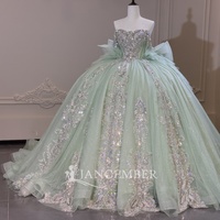 Robes de bal de Quinceañera Jancember XS331 rouge pailleté à épaules dénudées avec nœud perlé et sequins
