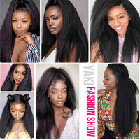Perruque frontale sans colle, pré-épilée, prête à porter, texture Kinky Straight, cheveux humains vierges indiens naturels, densité HD 180%, longue longueur, Yaki