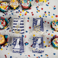 Boîtes cadeaux sur le thème nautique avec ruban, en carton recyclé, design pliable pour bonbons et friandises d'anniversaire