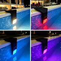 Solar-Poolleuchte 3500mAh Lithium-Akku IP68 Wasserdicht 50W 30 LEDs 10 Farben 4 Modi RGB 30m LCD-Thermometer Timer Fernbedienung Pool