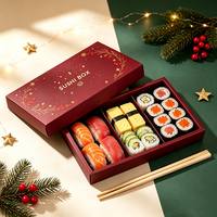 Caja de Sushi para Llevar con Tapa y Base Rígidas, Estilo Navideño Personalizado, Empaque de Papel Biodegradable Festivo de Lujo para Restaurantes Navideños