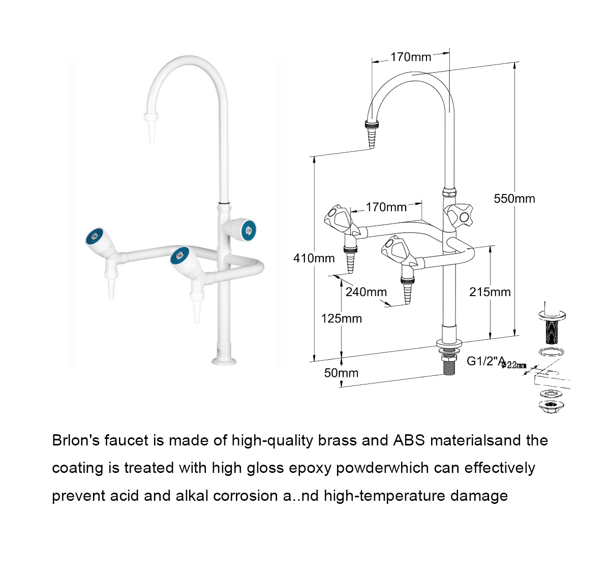 Gooseneck Lab Fittings Three Way Automatic Laboratory Water Faucet Sink Assay