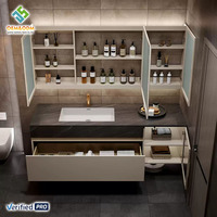 Ensemble de meuble-lavabo moderne en bois massif OEM 2026 Juerte pour chambre et salle de bain avec miroir, lavabo, robinet et égouttoir en cuivre, style Rock