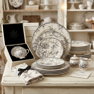 Elegante Juego de Platos de Cerámica con Diseño en Blanco y Negro, 8, 10.5 y 12 Pulgadas, Vajilla Decorativa de Porcelana para Fiestas y Eventos - Product Image 3