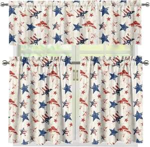 Rideaux de cuisine patriotiques 4 juillet motif cœur, rouge, blanc, bleu, étoiles, 3 pièces, petits rideaux de café, pour salle de bain - Product Image 6