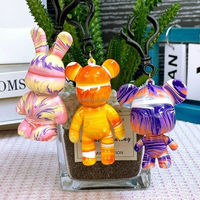 Artecho Best Seller DIY Créatif Porte-clés en résine animaux Lapin et Ours mignons Figurines à peindre Jouets Motif fluide Lapin et Ours