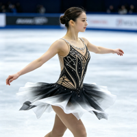 Costume de patinage artistique noir et blanc dégradé, robe à bretelles spaghetti, dos évidé, ornée de strass, pour filles et adultes, pour la performance
