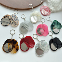 CHUJIAN Ensemble peigne et miroir double face en plaque d'acétate épaissie, fait main, écologique, rétro, avec logo personnalisé, tendance