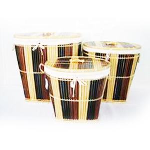 Ensemble de paniers de rangement pour linge en bambou écologique fabriqué à la main au Vietnam avec un nouveau produit d'artisanat en bambou au design - Product Image 1