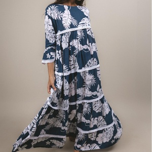 Aloha personalizado rayón viscosa <span class=keywords><strong>Mujer</strong></span> <span class=keywords><strong>Hawaiano</strong></span> Floral impreso Polinesia Casual escalonado Maxi encaje <span class=keywords><strong>vestido</strong></span> con ropa de playa <span class=keywords><strong>para</strong></span> vacaciones - Product Image 4