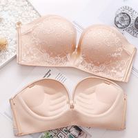 Sujetador sexy sin tirantes para mujer, talla grande, sin aros, liso, súper push-up, invisible, sin espalda, para pecho pequeño, de encaje, transpirable, media copa, de secado rápido