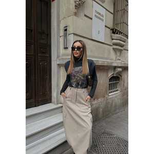 Jupe crayon longue décontractée avec poches cargo, en denim tricoté en coton et élasthanne, taille empire naturelle, taille XS, imprimée - Product Image 4