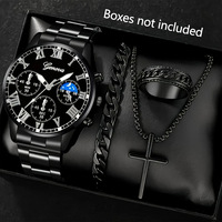 Ensemble de montres de luxe pour homme, montre-bracelet à quartz avec calendrier à 6 aiguilles, comprend un bracelet et un collier, personnalisable