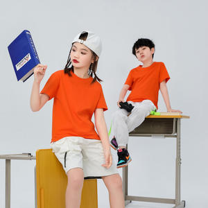 Camiseta básica de cuello redondo de algodón puro liso con logotipo personalizado para niños y niñas, Camiseta cómoda para niños suave y agradable a la piel - Product Image 1
