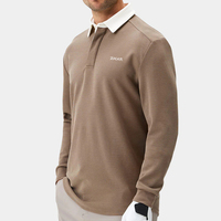 ZM-1435 Pull-over personnalisé pour homme, style golf chinois, marron, tricoté, à manches longues, col boutonné, imprimé, écologique et respirant