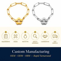 Gelang Wanita Custom Grosir Lapis Emas 18K Bahan Stainless Steel Model Trendy Bunga Daisy Rantai Paperclip T untuk Acara Keagamaan