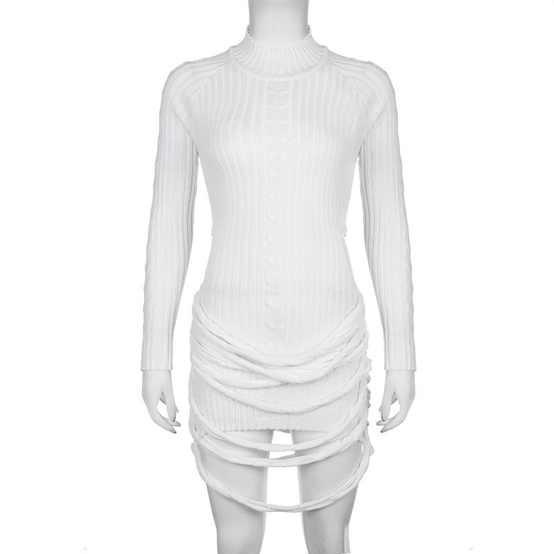 Women Sexy High Collar Long Sleeve Sweater Dress - Elegant Mini Evening  Dresses for Casual Autumn Wear