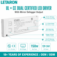 Alimentation à tension constante 150W 12V 24V pour éclairage de miroir de salle de bain 120-277VAC IP20 SELV Classe 2 Driver LED haute efficacité