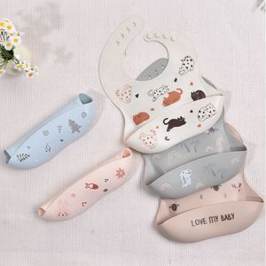 مريلة أطفال سيليكون مقاومة للماء من BPA وصلت حديثًا مع ماسك طعام للأطفال الصغار لوازم تغذية قابلة للتعديل مريلة أطفال من السيليكون الناعم - Product Image 3