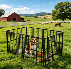 Recinto per Cani in Ferro Robusto con Pannelli Verticali, Porta di Sicurezza Anti-Fuga, Telaio Assemblato per Cani Domestici - Product Image 1
