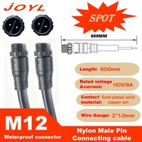 Câble Connecteur LED Étanche IP68 JOYL M12 0,6m 2*1mm 110V 8A Mâle pour Connexions de Systèmes Solaires Extérieurs de VR