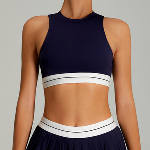 Wholesale Women's <b>Mock</b> <b>Neck</b> Tennis Sports Bra Sleeveless Racerback Padded Crop <b>Top</b> Quick Dry Workout Bra Medium Impact Gym Bra - Product Image 5