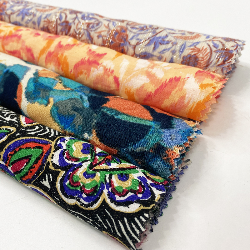 Оптовая продажа, тканая ткань с принтом на заказ, из сморщенной вискозы, жаккарда, крепа, вискозы, ткань с цифровым принтом для платья и рубашки