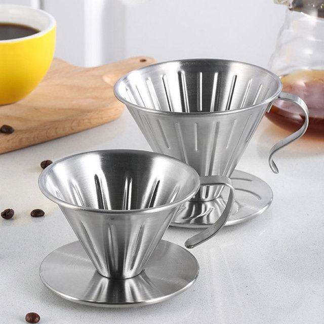 Reusable Double Layer Stainless Steel Coffee Dripper Pour Over Coffee Maker for Home Cafe