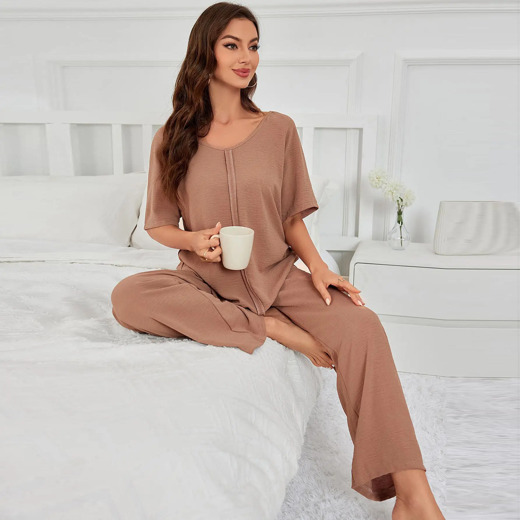 秋冬ツーピースパジャマvetements de nuit dormir ropa mujer pijama woman sexy pajama set for Womenパジャマpour femmes